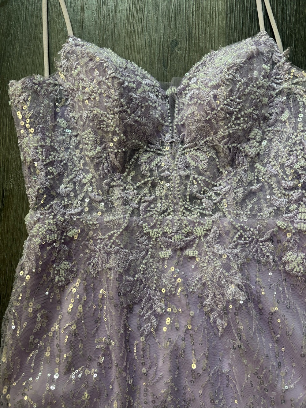 Clarisse Lavender Sequin Lace Dress